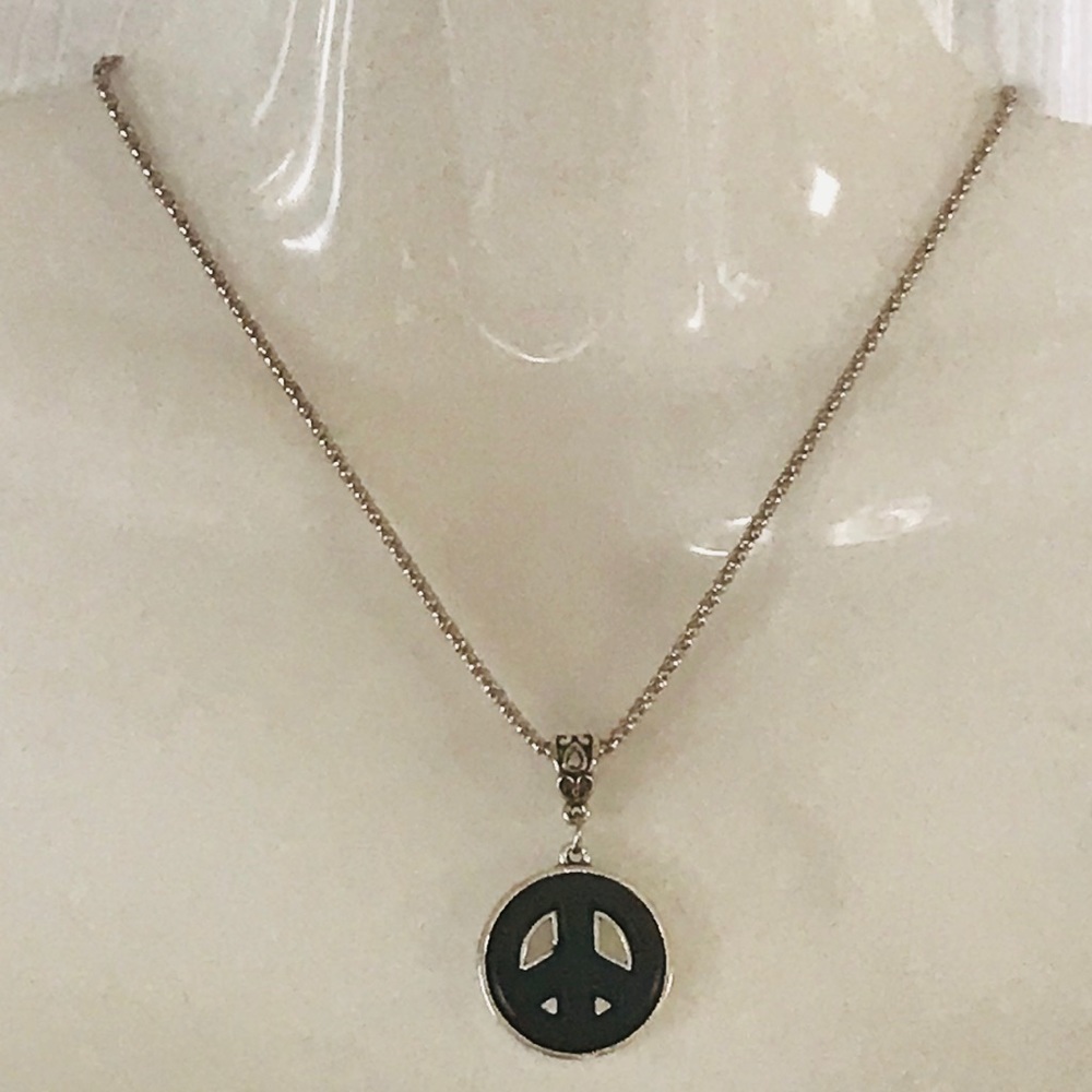 BOGO 🎉Silver colored chain with Black Peace sign